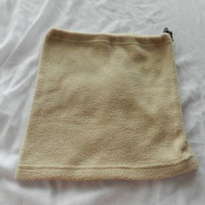 Tan plush neck warmer/gaiter, size adjustable, 10" wide by 11" long